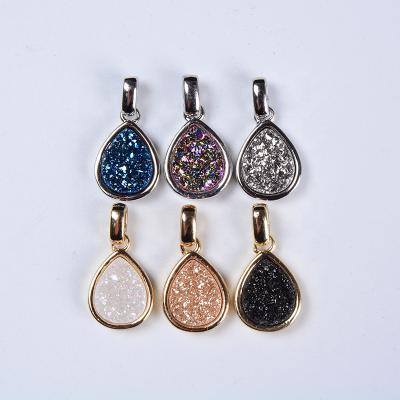 China Vintage Natural Titanium Waterdrop Shape Crystal Druzy Pendant For DIY Jewelry Making for sale