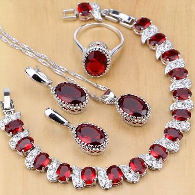 China Cute natural jewelry birthstone charm jewelry sets women earrings/red pendant/necklace/ring/bracelets for sale