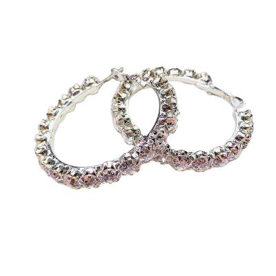 China 925 Sterling Silver TRENDY Big Circle Shiny Crystal Hoop Earrings Rhinestone Hoop Earrings for sale