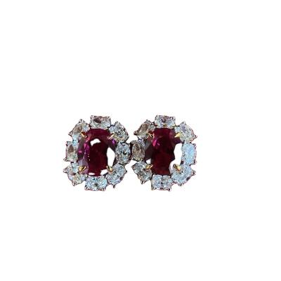 China Vintage 100% Vintage 925 Sterling Silver Birthstone Ear Stud Earrings Created Ruby Gemstone Sparkling Fine Jewelry Gifts for sale