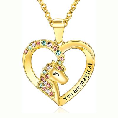 China 2021 Hot Sale Environmentally Friendly Creative Rhinestone Animal Necklace Cute Unicorn Pendant Jewelry For Women Christmas Gift for sale