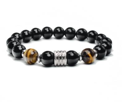 China 2021 New punk fashion Lucky Jewelry Charm Tiger Eye custom obsidian beads men's hiphop bracelet for sale