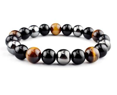 China Natural Tiger Eye Stone Onyx Bead Bracelet Homme Hematite Bracelet Polished Bracelets Men's Punk Bracelets Elastic Pulsera For Women for sale