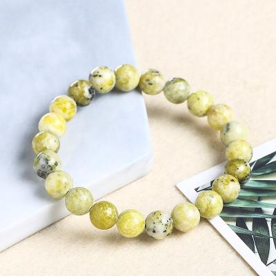 China CLASSIC Natural Healing Energy Women Bracelets Turquoise Grass Yellow Bracelets Polished 8mm Stone Beads Bracelet Elastic Pulsera Men for sale