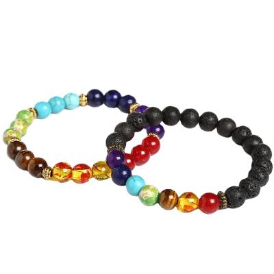 China Fashion 7 Chakra Lava Gemstone Hamsa Hand Diffuser Reiki Buddha Prayer Bracelet Fashion 7 Chakra Yoga Bracelet Women Natural Stone Jewelry for sale