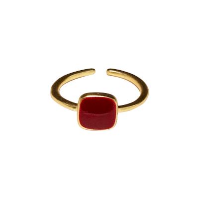 China Square Engagement Ring Red High Quality Niche Shell Vintage Mother Square Gold Plated Adjustable Rings Open Ring For Women for sale