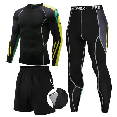 China Breathable High Quality Rash Guard Custom Design Gym Pants Men Gym Sports Wear 3 Piece Set for sale