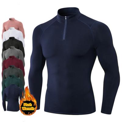 China Plush Breathable Bodybuilding Workout Tight Zipper Running Shirts Long Sleeve Gym Wear Mens Shirt for sale