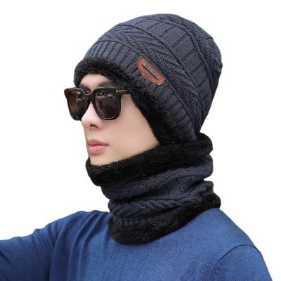 China Waterproof 7 Colors Beanie Hat Scarf Set Men Knitted Winter Hats for sale