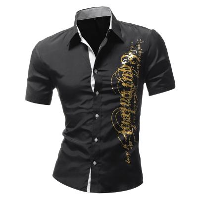 China 2021 Summer New QUICK-DRY Plus-size Men's Casual Shirt Slim Short Sleeved Men's Black Shirt Gold Black Shirt for sale