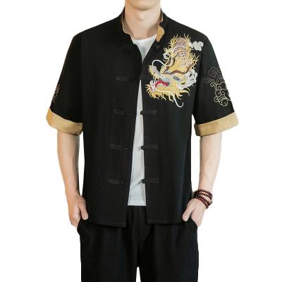 China Custom Chinese Printed Men's Shirt Loose And Comfortable New Collar Stand Embroidery QUICK DRY Casual Men'S Shirt for sale