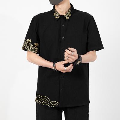 China QUICK-DRY T-shirt Chinese Men's 3D-printed Sports Shirt Quick-Drying Embroidered Cotton And Canvas Shirt Retro Trim Square Collar for sale