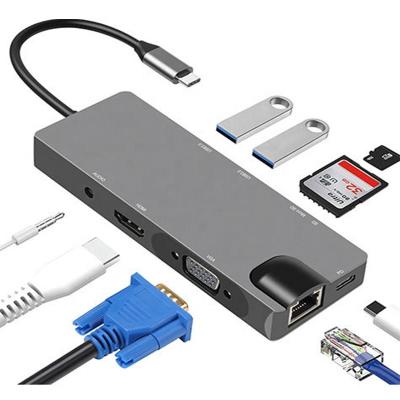 China SuperSpeed ​​Video / 4K Rj45 9 In 1 Audio Type C Ethernet To PD Multi HUB USB C Docking Station for sale