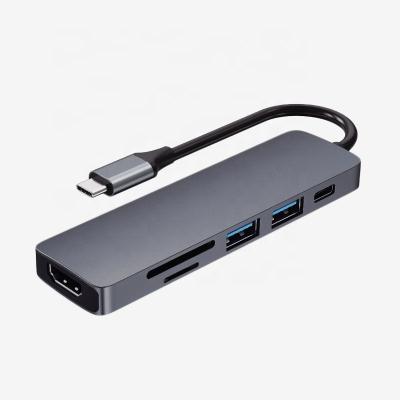 China SuperSpeed ​​/ Slim & Compact 4K TF 6-In-1 Type C to USB 3.0 Multi Game Socket USB-C Hub with Fast Charge for sale