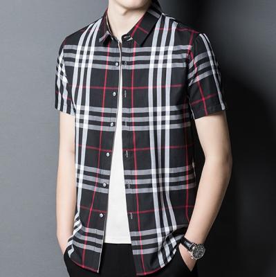 China Men's Cotton Rouverains Anti-pilling Summer Plaid Shirt Top Men's Leisure Half Sleeve Shirt NEW for sale