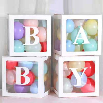 China PE and paper baby shower decorations for boy latex balloon 4 pcs transparent box for sale