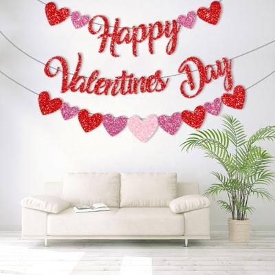 China Valentine's Day Flag Pull Heart Glitter Pull Flower Party Decorations Party Decoration Valentine Pull Banner Party Supplies for sale