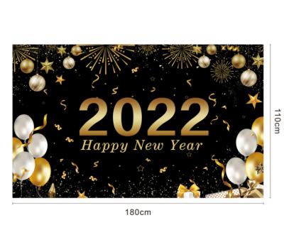 China New Year Party Decoration 2022 Gold New Year Banner Happy New Year Party Flag Background Border Black Banner New for sale