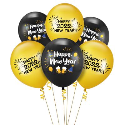 China Party decoration 2022 new year balloon happy new year latex balloon gold and black for new year party decoration for sale