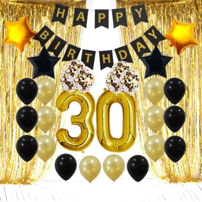 China Birthday Party Decoration Gold Black Birthday Decorations Men and Women 30th 30th Birthday Party Supplies Happy Birthday for sale