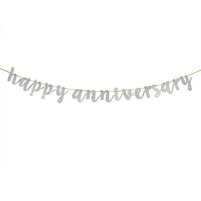 China Silver Glitter Birthday Banner Birthday Sign Anniversary Banner Happy Wedding 1st Birthday Party Bunting Photo for sale