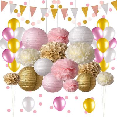 China Wedding Decoration Rose Gold Party Decorations Ivory Paper Flower Pom Poms For Birthday Wedding Supplies for sale