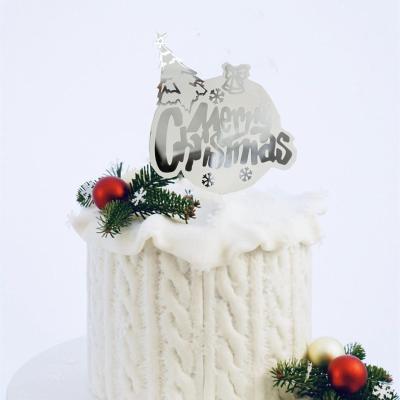 China Party Decoration Merry Christmas Acrylic Cake Topper with Christmas Tree Bell Cake Plug-in Christmas Cake Decoration Topper for sale