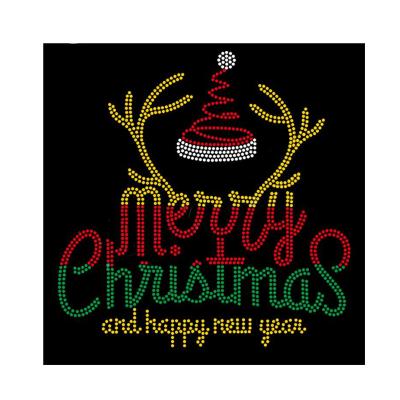 China Wholesale Hot Sale Merry Christmas Letter Flatback Custom Rhinestone Transfer Iron On Design For T Shirt for sale