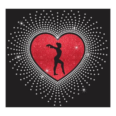 China Custom Flatback Shinny Dancing Girl Heart Rhinestone Glitter Vinyl Heat Transfers For Women Apparel for sale