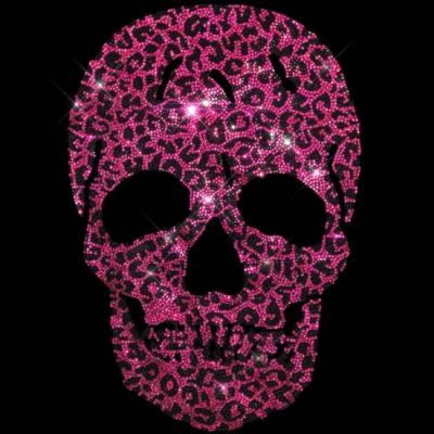 China Custom Flatback Rhinestone Pink Leopard Skull Heat Transfer for sale