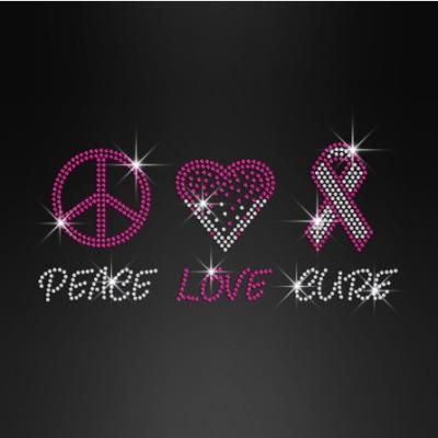 China Flatback Customized Pink Bling Peace Love Treatment Rhinestone Design Rhinestone Transfer for sale