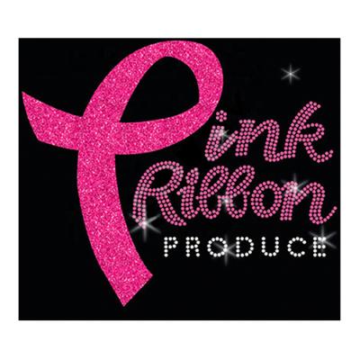 China Custom Flatback Beautiful HotFix Glitter Ribbon Breast Cancer Rhinestone Iron On Transfers For Apparel for sale