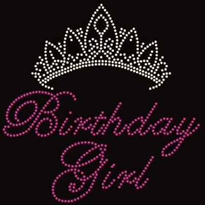 China Custom Flatback Bling Birthday Girl with Tiara Crown Rhinestone Transfer for sale