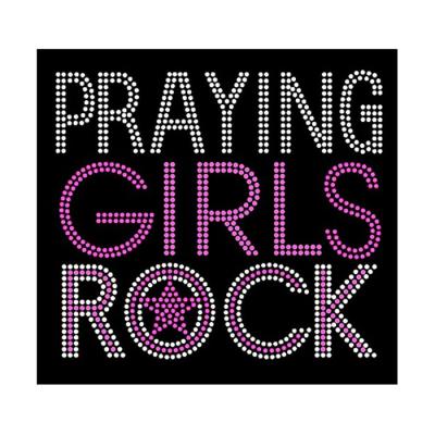 China Flatback Hotfix Bling Prayer Girls Rock Rhinestone Religious Custom Transfer Iron On For Apparel for sale