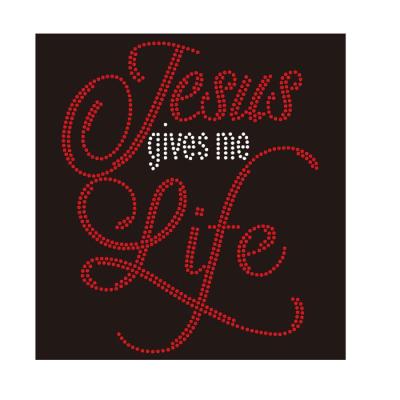 China Flatback Jesus Give I Life Religious Bling Rhinestone Transfer Custom Iron On Applique For Apparel for sale