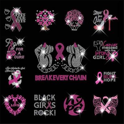 China Flatback Fashion WARRIOR Ribbon Shinning Iron On Pink Pattern Bling Ribbon Hotfix Rhinestone Transfer Design Custom for sale