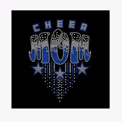 China Flatback Bling CHEER MOM Iron On Crystal Custom Hotfix Rhinestone Patch For T Shirt for sale