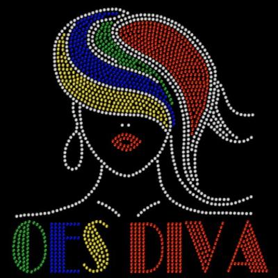 China Custom Flatback OES Diva Hair Iron On Hotfix Transfer Afro Girl Rhinestone Transfer Iron On for sale