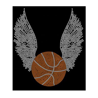 China Custom Flatback Hotsale Angel Wings Basketball Rhinestone Transfer Pattern Design For T-shirt Wholesale for sale