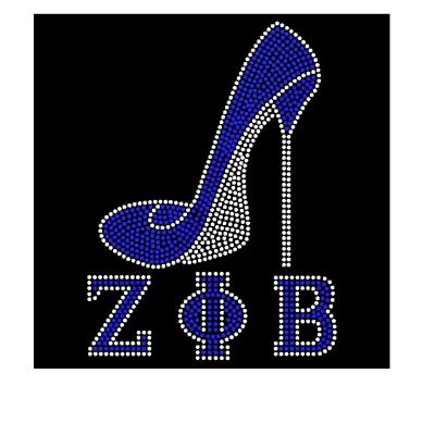 China Flatback Iron On Zeta Phi Beta Heel Shoes Custom Rhinestone Transfer For T Shirt for sale