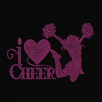 China Custom Flatback Pink I LOVE Cheer Rhinestone Iron On Transfer Designs for sale