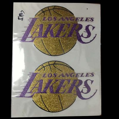 China Custom Flatback Basketball LOGO Los Angels Laker-s Shinny Glitter Vinyl Heat Transfer Designs for sale