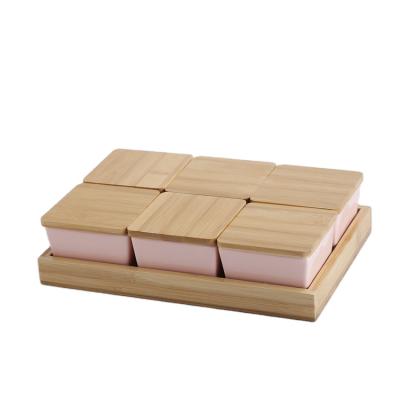 China Lanfengye Sustainable Nordic Square Snack Bowl With Wooden Lid Fruit Dry Snack Tray Set Pallets For Food/Snack for sale