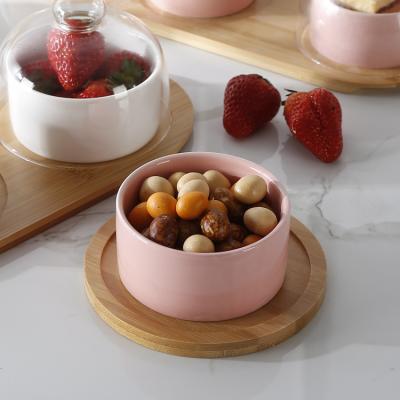 China Lanfengye Sustainable Salad Bowl With Glass Lid Ceramic Snack Bowl Set Kitchen Ceramic Dessert Bowls for sale