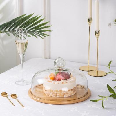 China Lanfengye Sustainable Cake Stand Wooden Cake Stand For Wedding Birthday Party Decoration Round Wooden Dish With Glass Cover for sale