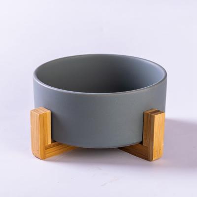 China Lanfengye Sustainable Pet Bowl Customized Serving Bowl Matted High Ceramic Feeder With Wooden Cat Dog Bowl for sale