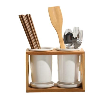 China Lanfengye Viable Ceramic Chopstick Utensil Holder Tableware Storage Rack Chopsticks Administer Storage Spoon Cage for sale