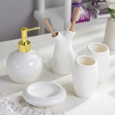 China Lanfengye Viable Ceramic Bathroom Accessories Set Factory Wholesale Bathroom Set Bath Soap Dispenser Toothbrush Holder for sale