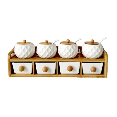 China Lanfengye Viable Nordic Style Ceramic Jar Set Kitchen Spice Seasoning Container Set Salt Sugar Pepper Pot for sale