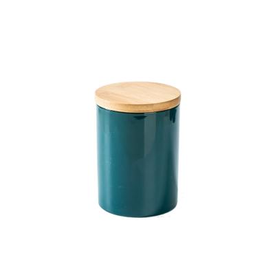 China Lanfengye Viable Storage Ceramic Jars With Spice Bamboo Ceramic Jar Lid Wholesale Food Preservation Jar for sale